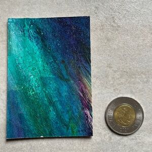 peacock blues galaxy abstract art trading card painting